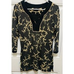 J.McLaughlin Tunic Top Coral Print 3/4 Sleeve‎ Knit Pullover XS